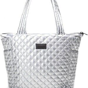 Vooray Naomi Silver Quilted Tote Bag yoga gym travel